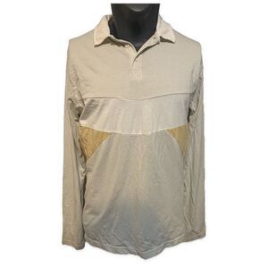 Another Influence Mens White Ivory Beige Long Sleeve Polo Shirt Large